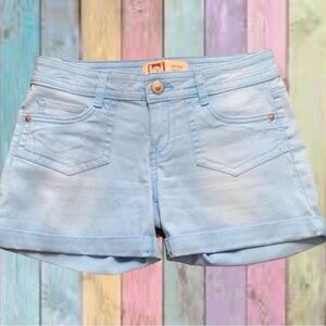 Lei Sky Blue Ashley Low-rise Midi Cuffed Shorts